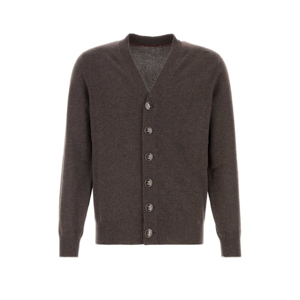 Brunello Cucinelli Men Brown Cashmere Cardigan